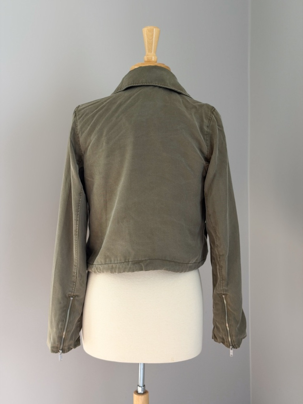 Abercrombie Soft Moto Jacket Olive Green Gray Cropped Lightweight S - Picture 4 of 12